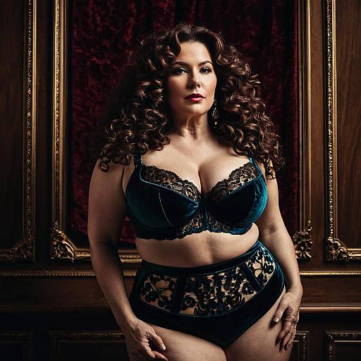 Curvy Woman in Baroque-Style Lingerie Portrait