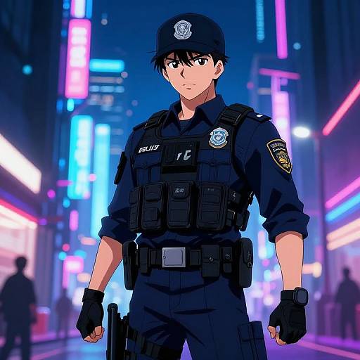 Cyberpunk Police Anime Boy