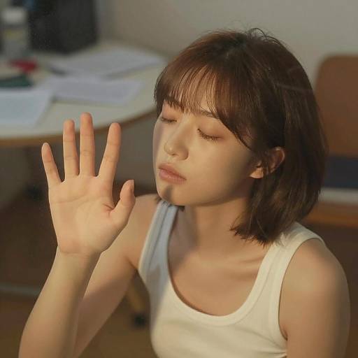 Contemplative Woman Against Glass Background