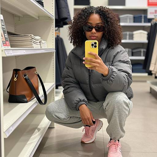 Stylish Selfie of a Curly-Haired Woman