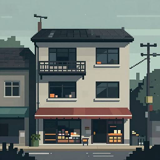 Moody Tonalism Asian Townhouse Vector