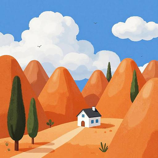 Surreal Orange Hills with White House