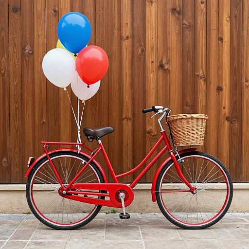 Red Bicycle with Balloons and Basket