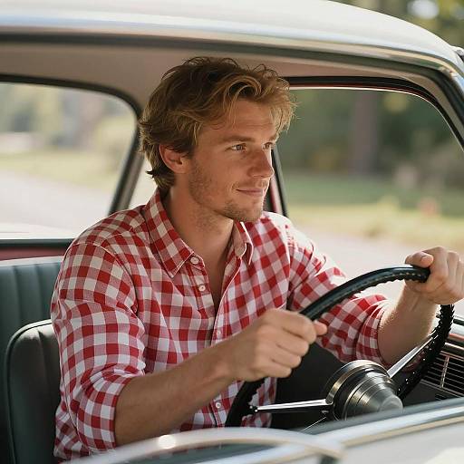 Vintage Car Scene with Smiling Man