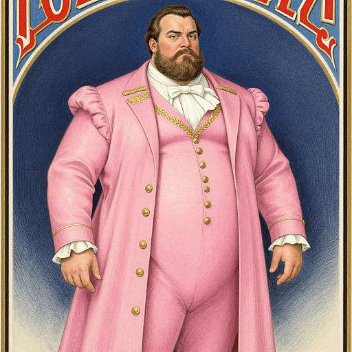 1920s Circus Poster Portrait of Man in Pink Victorian Formal Dress