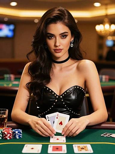 Glamorous Woman Playing Poker in Casino