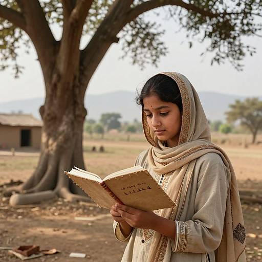 Pakistani Girl Studying Under Banyan Tree