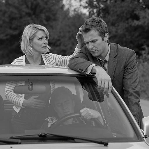 Concerned Couple and Unconscious Man in Car