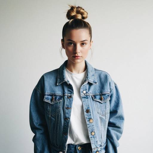 Young Woman with Top Knot Hairstyle in Denim Jacket Young Woman with Top Knot Hairstyle in Denim Jacket