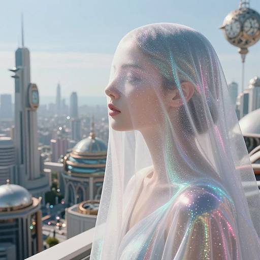 Enigmatic Figure Over Futuristic Cityscape