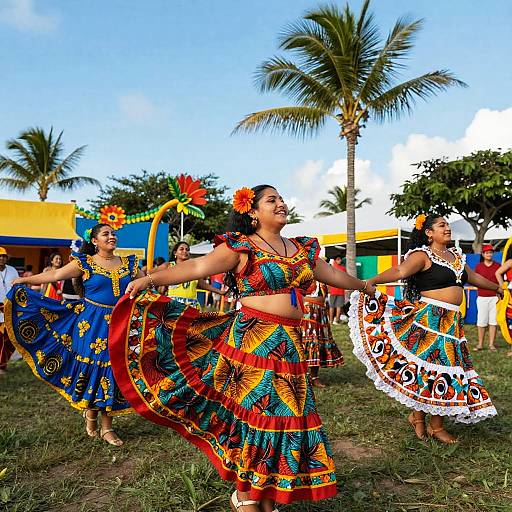 Passionate Latinas Dancing at Tropical Festival