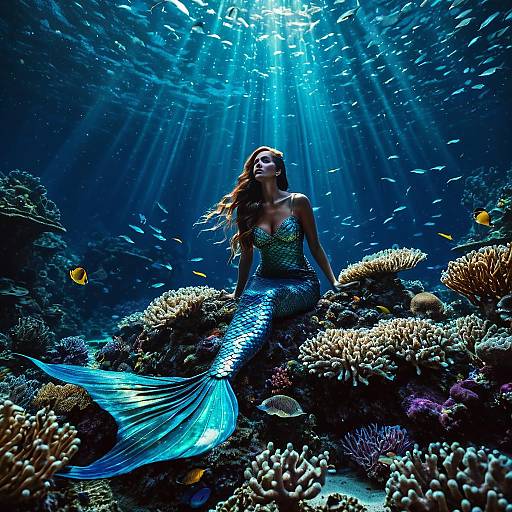 Ethereal Mermaid Queen in Bioluminescent Coral Reef