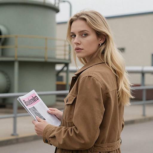Blonde Woman Holding Magazine Outdoors