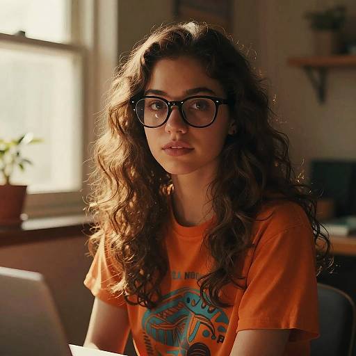 Young Woman in Warm Interior Light