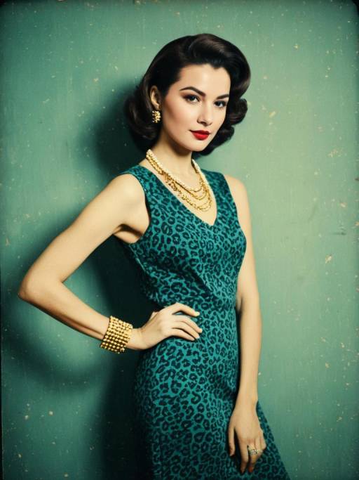 Elegant Woman in Leopard Print Dress and Gold Jewelry