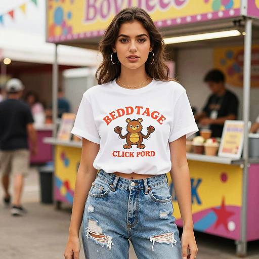 Young Woman in Casual Streetwear at Carnival