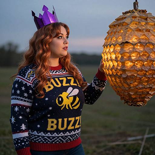 Curvy Woman in Festive Bee Sweater