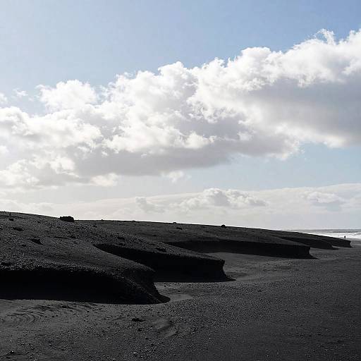 Minimalist Black Sand Beach Scene
