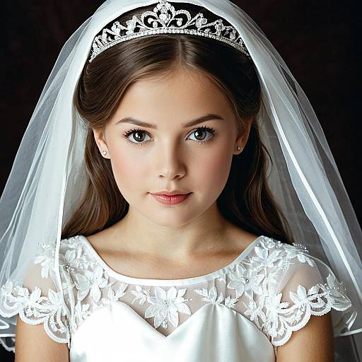 Young Girl in Lace Christening Gown with Tiara