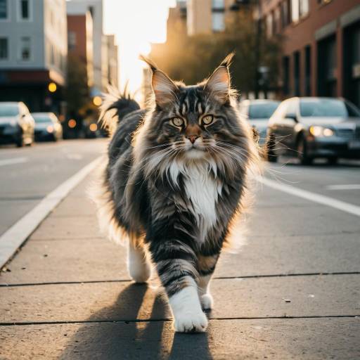 Maine Coon Cat Walking in City Street