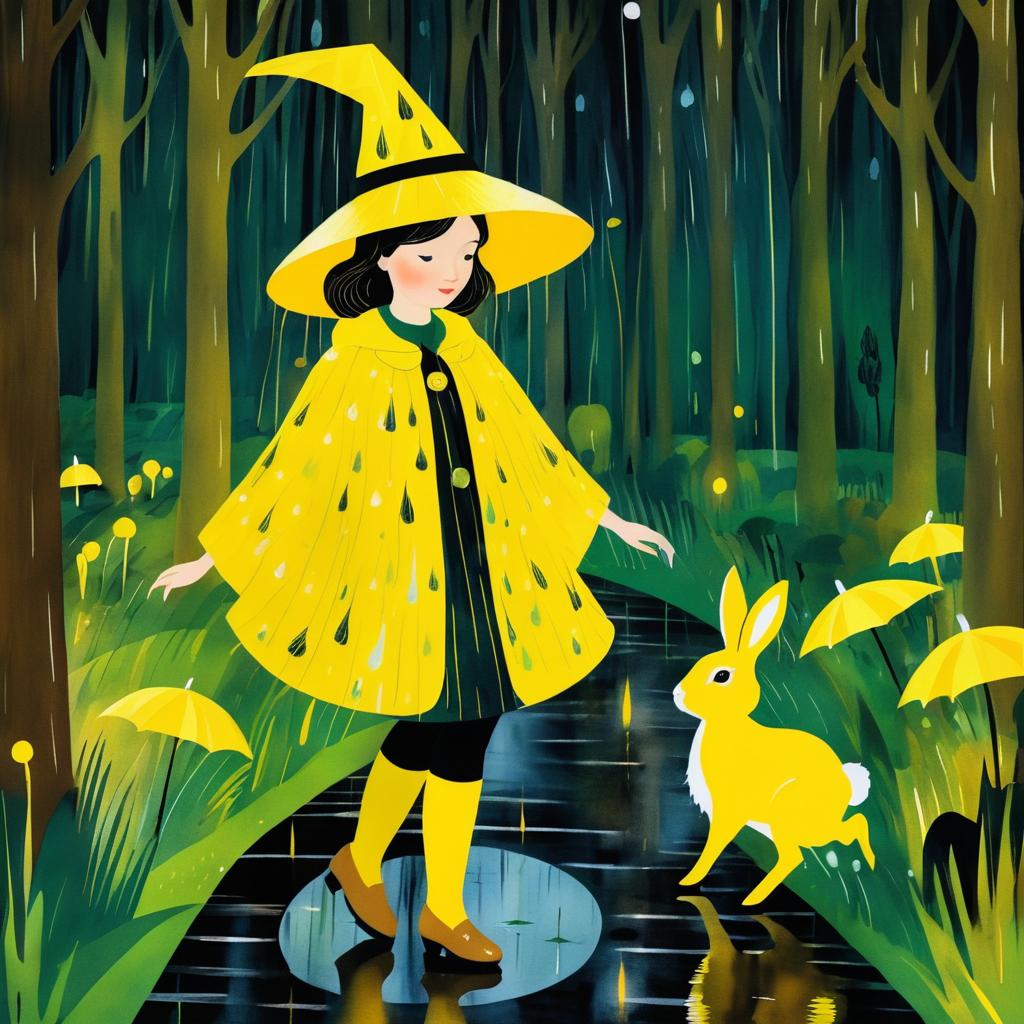 Whimsical Nighttime Rainwalk in Forest