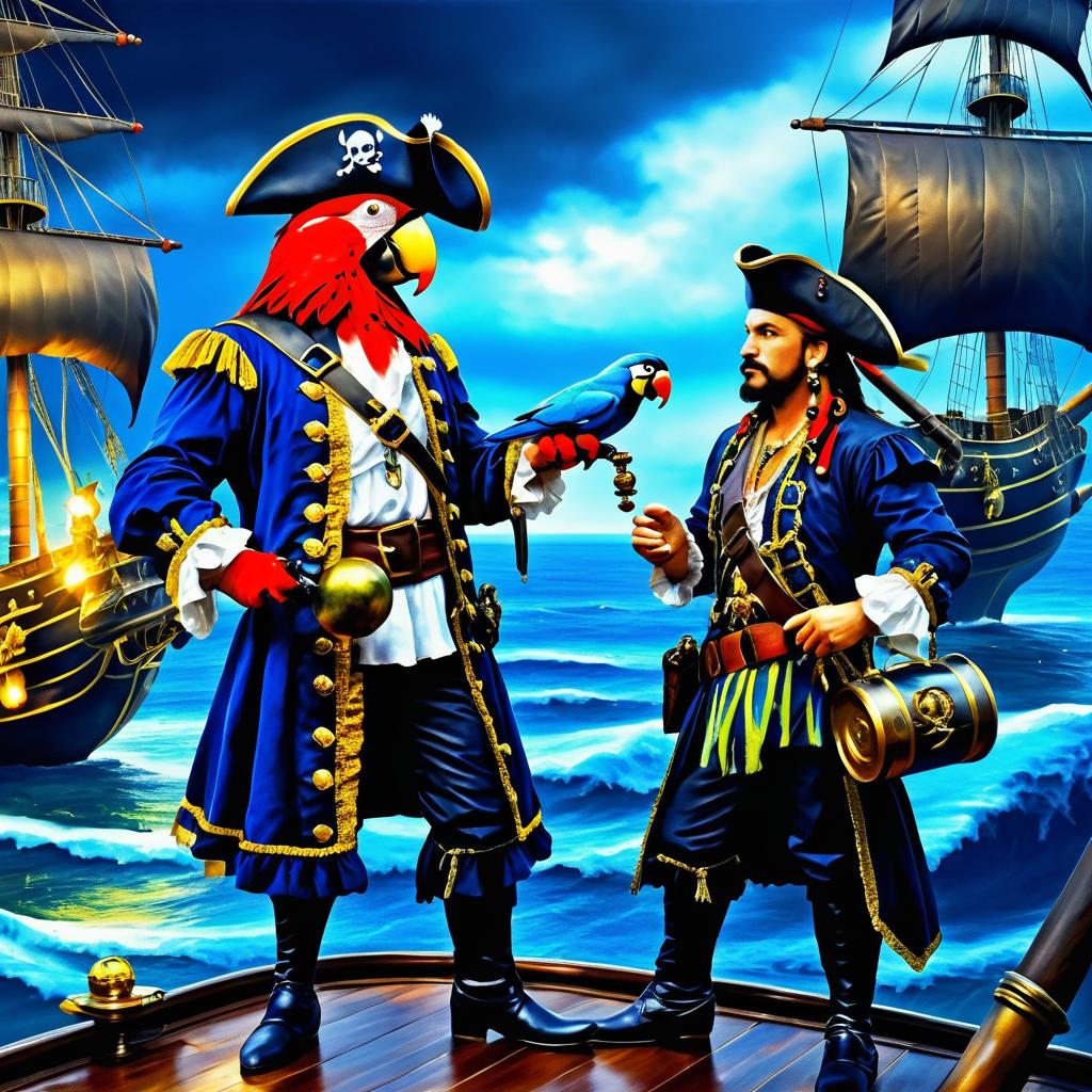 Adventurous Pirate and Parrot Scene