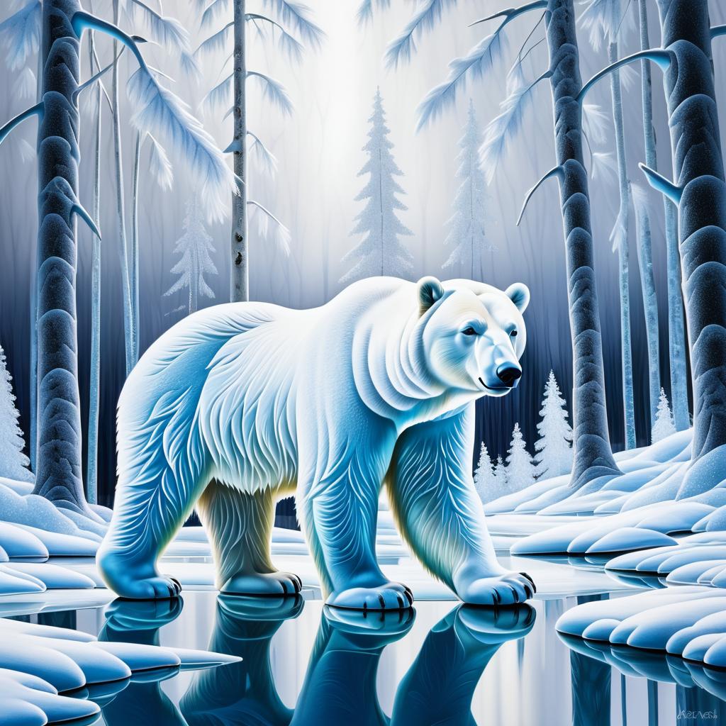 Photorealistic Polar Bear Ice Painting