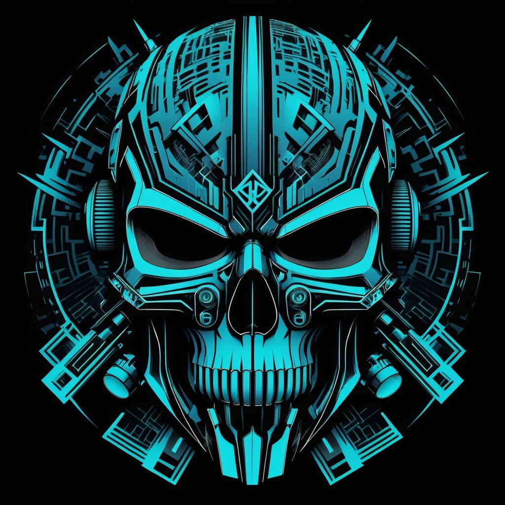 Bold Cyberpunk Skull Design in Flat Style