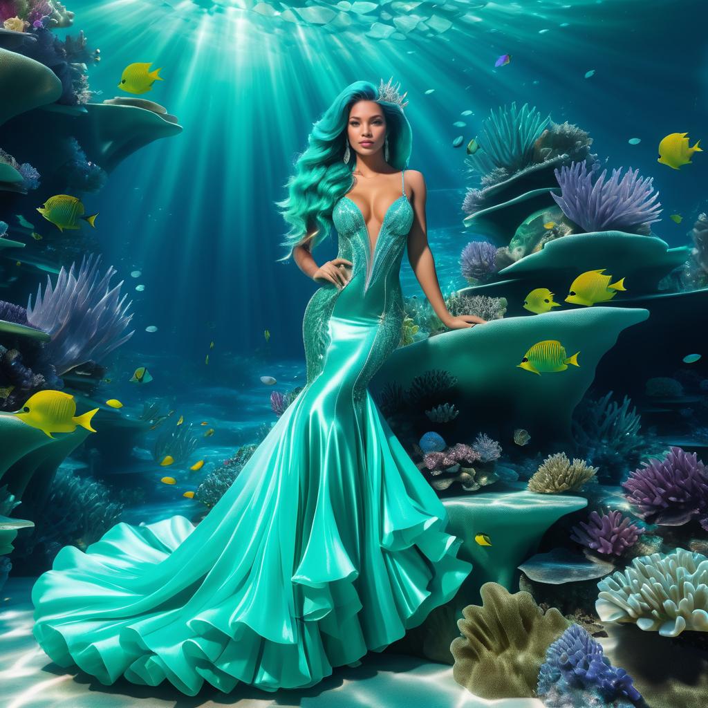 Stunning Mermaid Queen in Coral Reef