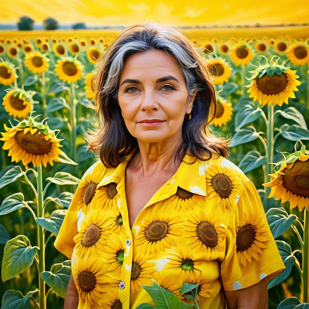 Vibrant Portrait of Italian Woman in Sunflowers