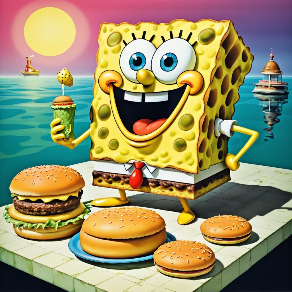 Spongebob Enjoying a Krabby Patty Lithograph