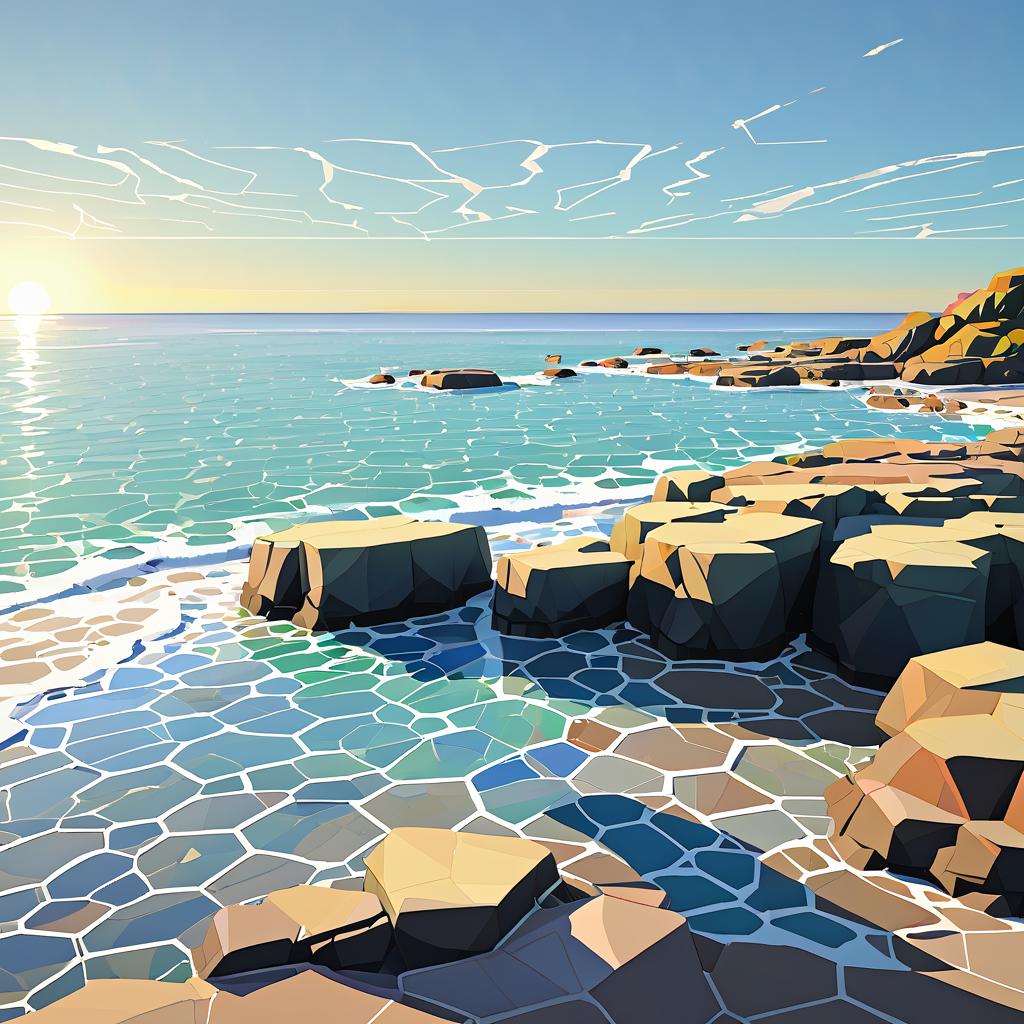 Low-Poly Coastal Tidepools in Sunlight