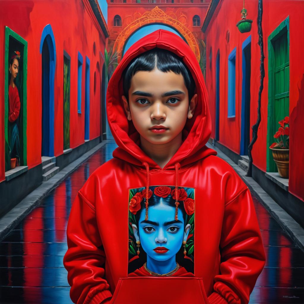 Surreal Boy in Red Hoodie Artwork