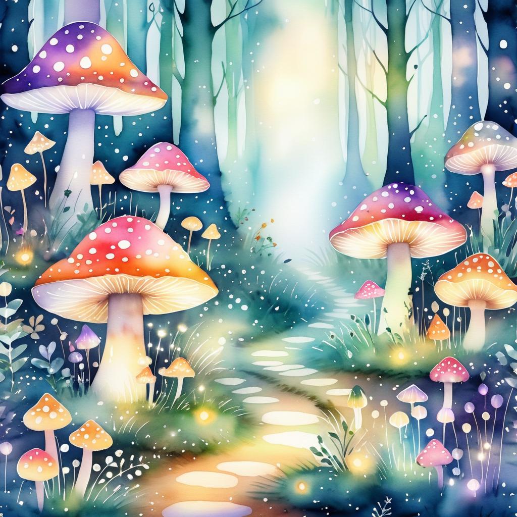 Whimsical Watercolor Magical Forest Scene