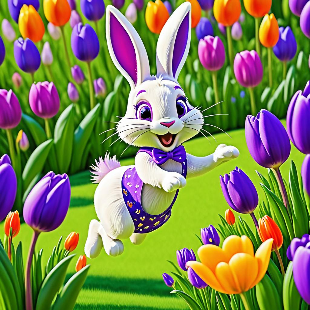 Cartoon Rabbit in Flower Garden Scene