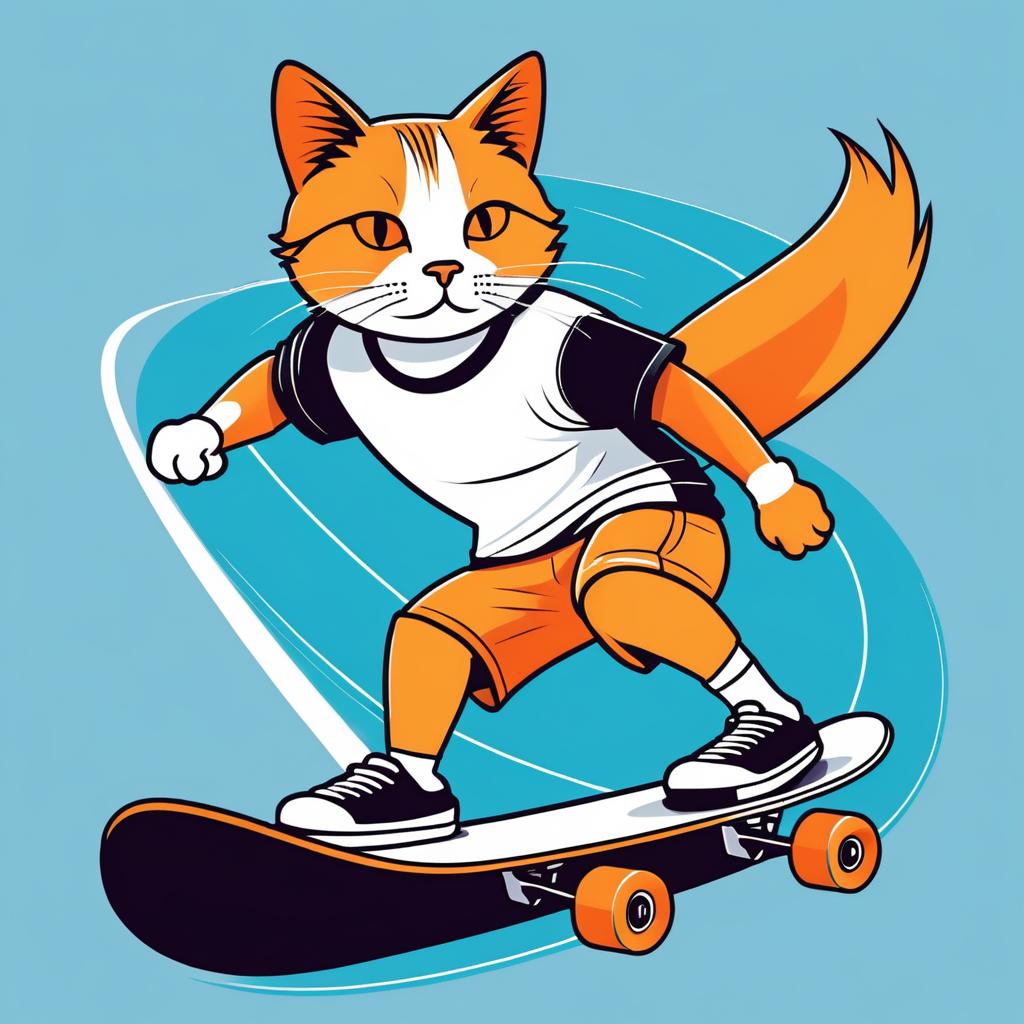 Cartoon Skateboarding Cat T-Shirt Design