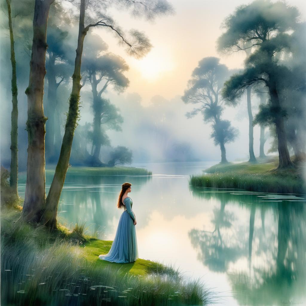 Guinevere in a Serene Watercolor Glade