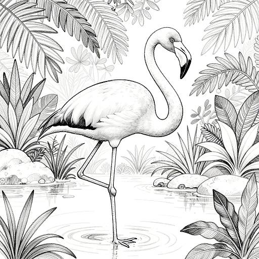 Minimalist Flamingo in Lush Foliage