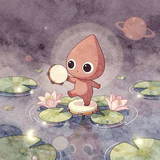 Moonlit Alien Tambourine on Pastel Lilypads