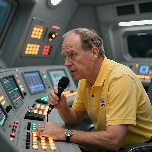 Focused Man in Futuristic Control Room