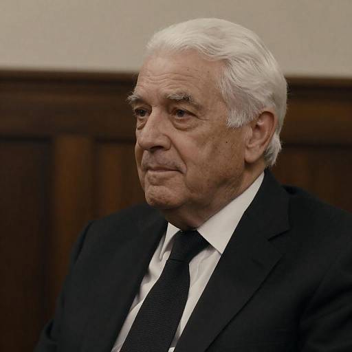 Elderly man in black suit with thoughtful expression