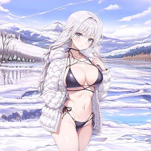 Bikini Beauty by Snowy Mountain Lake