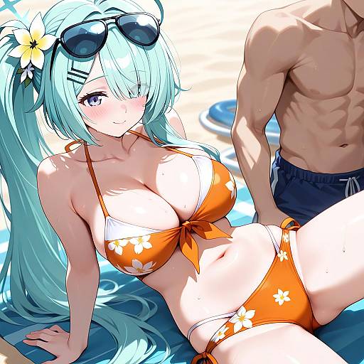 Illustration of Hiyori (swimsuit) (blue archive), blue archive in the style of Midorikawa you