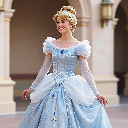 Woman in Elegant Blue Princess Gown
