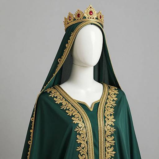 Mannequin in Green Embroidered Outfit