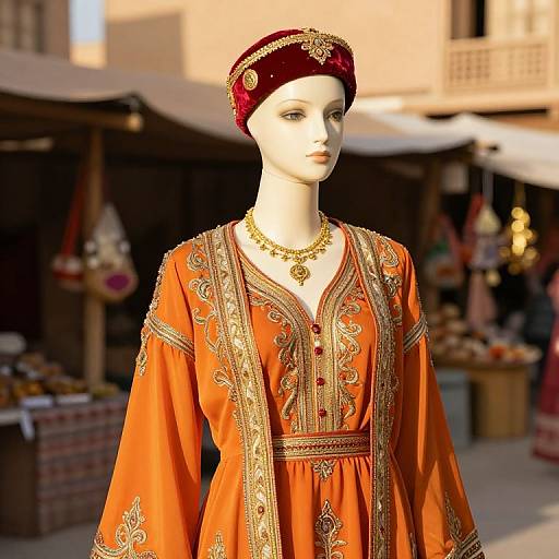 Mannequin in Traditional Orange and Gold Attire