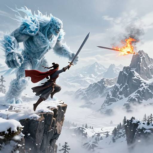 Epic Warrior Girl Attacks Ice Golem