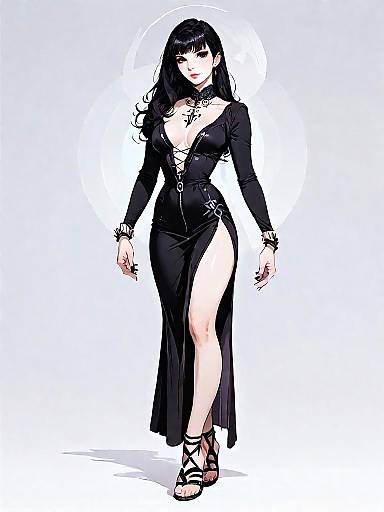 Elegant Woman in Black Velvet Dress