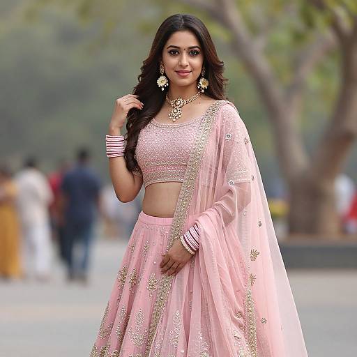 Woman in Pink Lehenga Traditional Indian Dress