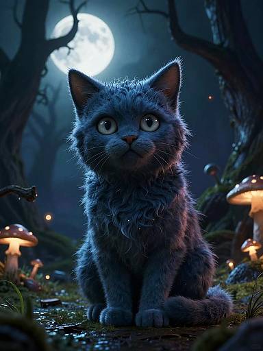 Spooky Stylized Cat in Haunted Forest